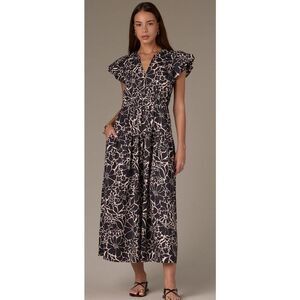 WIT& WISDOM CAP SLEEVE V-NECK ELASTIC WAIST PRINTED WOVEN DRESS WITH BACK CUT OU